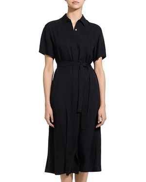 Theory Belted Button Front A Line Dress - Black
