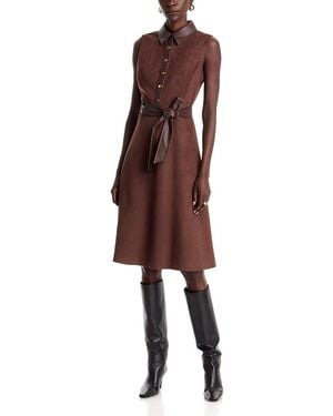 Tahari Faux Suede Collared Midi Dress - Brown