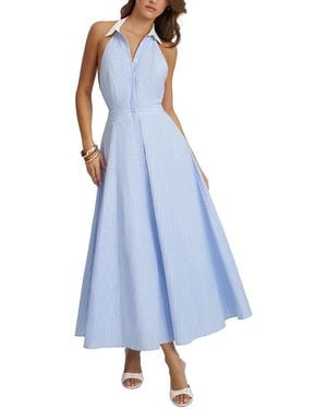 Miss Circle Winslet Striped Cotton Poplin Halter Maxi Dress - Blue