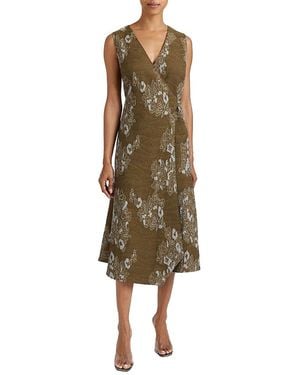 Santorelli Ursa Sleeveless Faux Wrap Dress With Metal Buckle - Green
