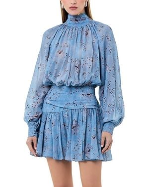 Nicholas Cecile Long Sleeved High Neck Godets Mini Dress - Blue