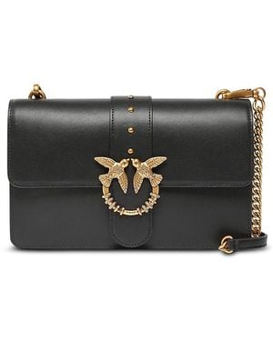 Pinko Love One Classic New Buckle Leather Crossbody Bag - Black