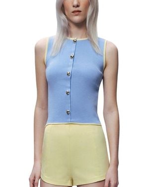 Nocturne Button-Embellished Knit Top - Blue