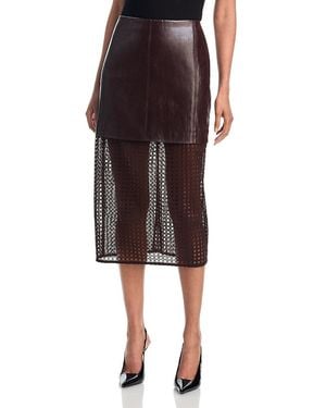 MILLY Novah Faux Leather Midi Skirt - Brown