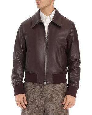 Ami Paris Leather Zipped Jacket - Brown
