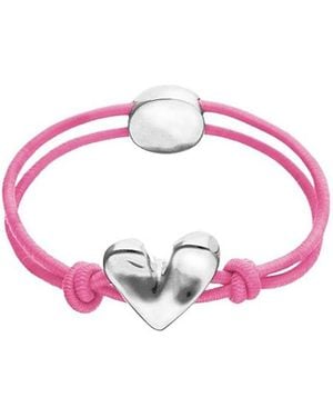 Uno De 50 Elastic Thread Bracelet With Sterling Plated Heart - Pink