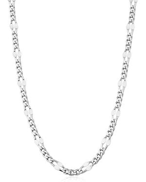 Oradina Sterling Figaro Station Link Necklace - Metallic