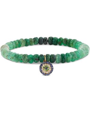 Sydney Evan 14K The Terra Emerald Ombre Rondelle & Multi Stone Protective Eye Charm Bead Bracelet - Green