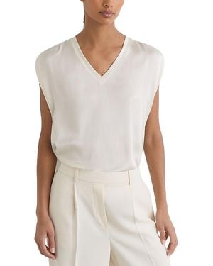 Reiss Renita Mixed Media V Neck Sleeveless Top - White