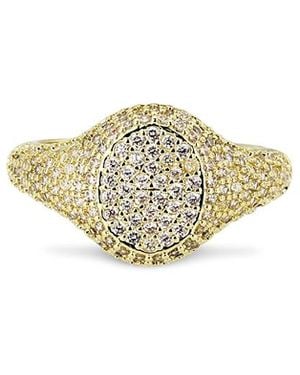 Aqua Pave Oval Signet Ring - White