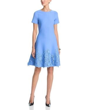 Teri Jon Short Sleeve Lace Hem Knit Dress - Blue
