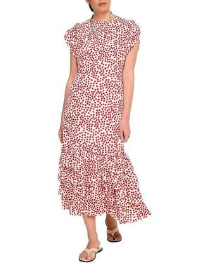 Mint Velvet Polka Dot Ruffle Midi Dress - Pink
