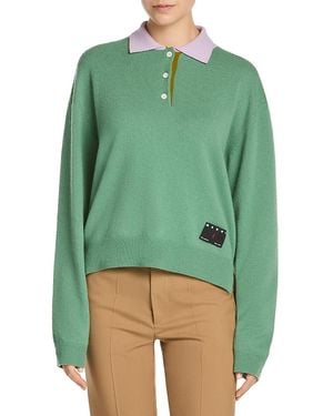 Marni Cashmere Long Sleeve Polo Sweater - Green