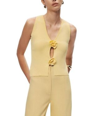 Nocturne Floral Cut-Out Knit Top - Yellow