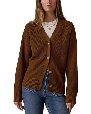 Faherty Northshore Cotton & Wool V Neck Cardigan - Brown