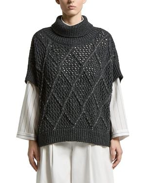 Peserico Wool Blend Turtleneck Cape Sweater - Black