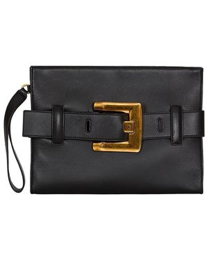 Balmain Anthem Smooth Leather Clutch - Black