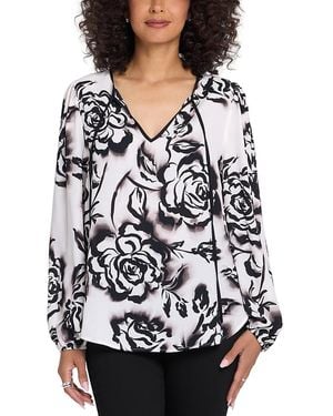 NYDJ Elsie Floral Tie Neck Blouse - Black