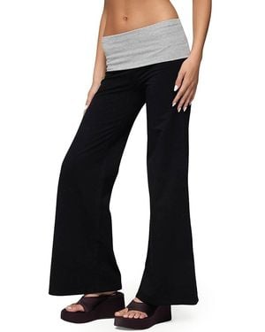 Edikted Wide Leg Contrast Fold Over Pants - Black