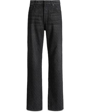 Balmain Monogram Pattern Loose Fit Cotton 33.9 Jeans - Black