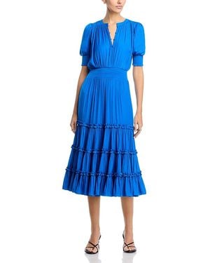 Tahari Elbow Sleeve Split Neck Tiered Dress - Blue