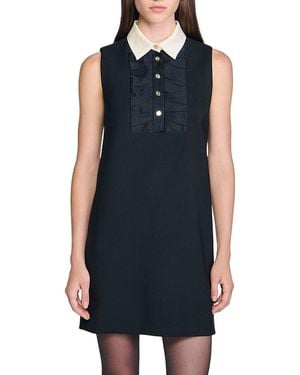Sandro Short Dress With Contrast Collar - Blue