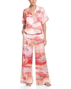 MIDNIGHT BAKERY Stretch Satin Palazzo Pants Pajama Set - Red