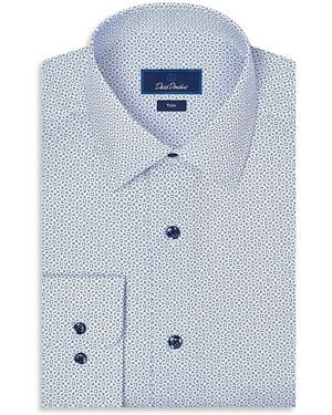 David Donahue Trim Fit Geometric Print Cotton Dress Shirt - Blue