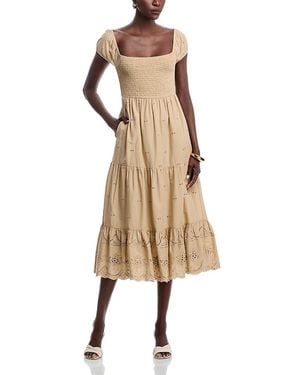 AREA STARS Eyelet Off The Shoulder Midi Dress - Natural