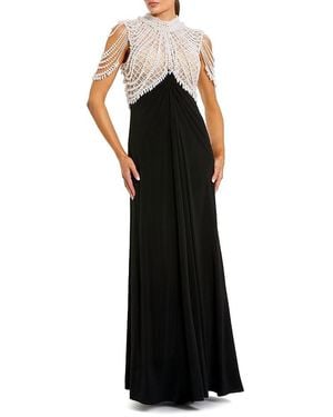 Mac Duggal Jersey Gown With Draped Pearl Beading - Black