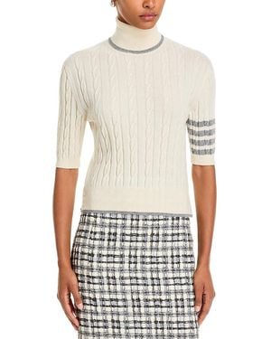 Thom Browne Baby Cable Knit Cashmere Short Sleeve Turtleneck Sweater - White