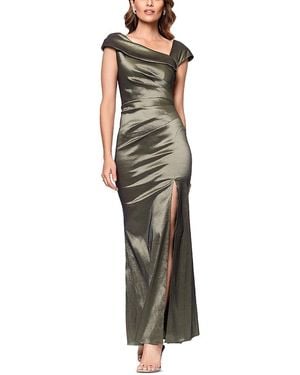 Aqua Asymmetric Cap Sleeve Gown - Green