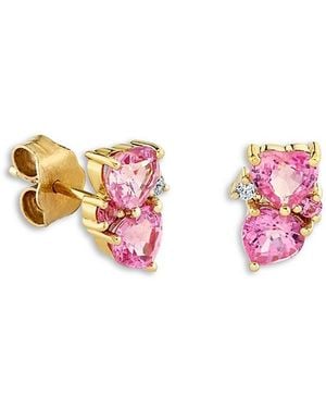 Sydney Evan 14K Sapphire & Diamond Double Heart Stud Earrings - Pink
