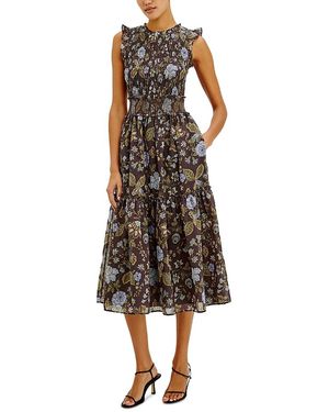 Rails Vivier Ruffle Smocked Midi Dress - Brown
