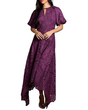 Coast Lace Hanky Hem Puff Sleeve Dress - Purple
