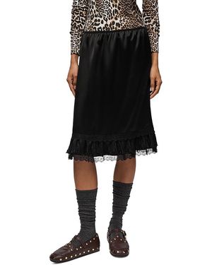 Ganni Satin Frill Hem Skirt - Black
