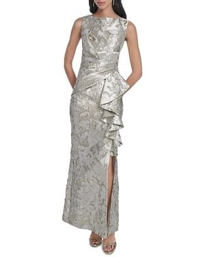 Eliza J Metallic Jacquard Ruffled Gown - White