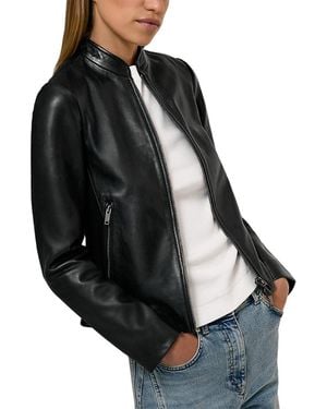 Reiss Allie Leather Collarless Biker Jacket - Black