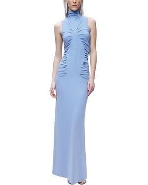 Nocturne Ruched High-Neck Maxi Dress - Blue