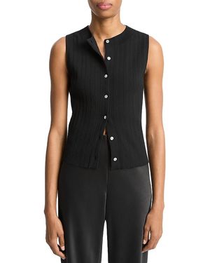 Vince Sleeveless Button Up Sweater - Black