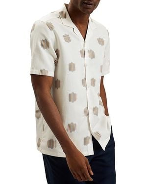 Ted Baker Dimitre Printed Relaxed Linen Blend Ikat Shirt - White
