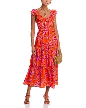 Aqua Leaf Ruffle Dress - Red