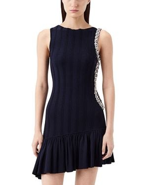 Tresser Drop Waist Asymmetrical Beaded Trim Dress - Blue