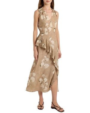 Santorelli Cona Midi Dress With Ruffle Panel - Natural