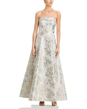 Aqua Long Brocade Strapless Bungalow Dress - White
