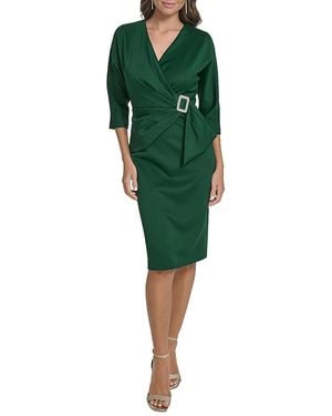 Eliza J Side Drape Three Quarter Sleeve Cocktail Dress - Green