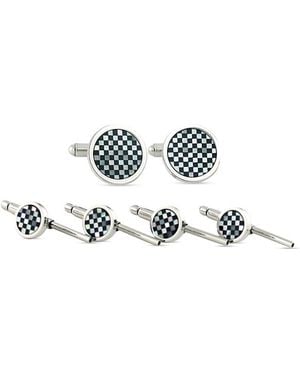 David Donahue Sterling, Mother Of Pearl & Onyx Checkerboard Stud & Cufflink Set - White