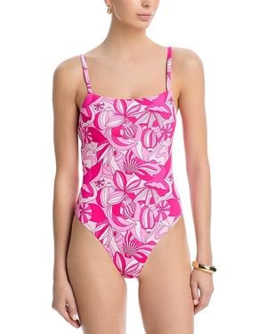 Aqua Swim Square Neck One Piece Swimsuit - Pink