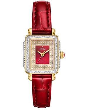 Michele Special Edition Deco Madison Mini Two Tone 18K Plated Diamond Pave Dial Watch, 23Mm X 24Mm - Red