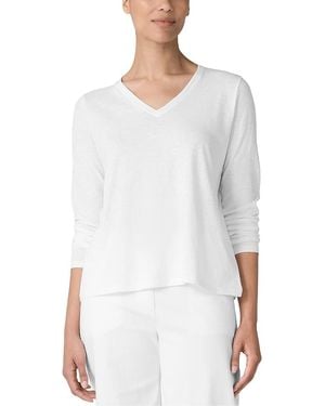 Eileen Fisher V Neck Long Sleeve Tee - White